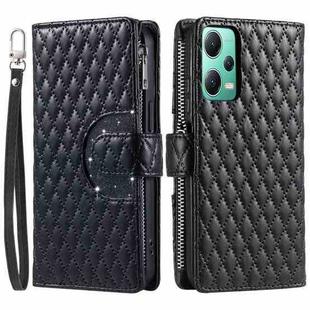 For Xiaomi Redmi Note 12 5G Glitter Lattice Zipper Wallet Leather Phone Case(Black)