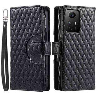 For Xiaomi Redmi Note 12S Glitter Lattice Zipper Wallet Leather Phone Case(Black)