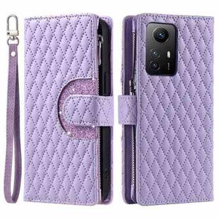 For Xiaomi Redmi Note 12S Glitter Lattice Zipper Wallet Leather Phone Case(Purple)