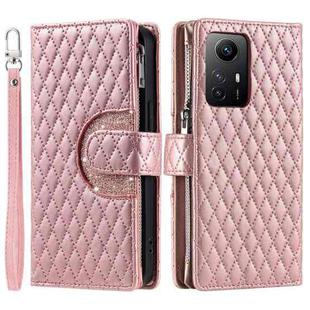 For Xiaomi Redmi Note 12S Glitter Lattice Zipper Wallet Leather Phone Case(Rose Gold)