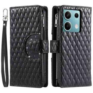 For Xiaomi Redmi Note 13 4G Global Glitter Lattice Zipper Wallet Leather Phone Case(Black)