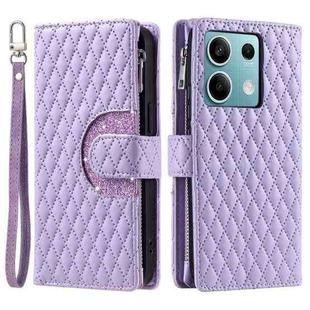 For Xiaomi Redmi Note 13 4G Global Glitter Lattice Zipper Wallet Leather Phone Case(Purple)