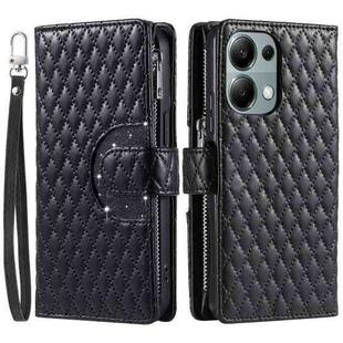 For Xiaomi Redmi Note 13 Pro 4G Global Glitter Lattice Zipper Wallet Leather Phone Case(Black)