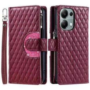 For Xiaomi Redmi Note 13 Pro 4G Global Glitter Lattice Zipper Wallet Leather Phone Case(Wine Red)