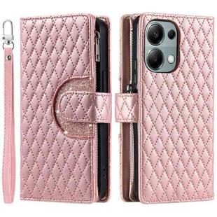 For Xiaomi Redmi Note 13 Pro 4G Global Glitter Lattice Zipper Wallet Leather Phone Case(Rose Gold)