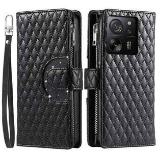 For Xiaomi 13T / 13T Pro Glitter Lattice Zipper Wallet Leather Phone Case(Black)