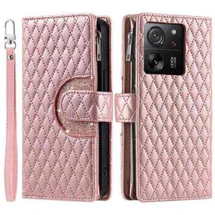 For Xiaomi 13T / 13T Pro Glitter Lattice Zipper Wallet Leather Phone Case(Rose Gold)