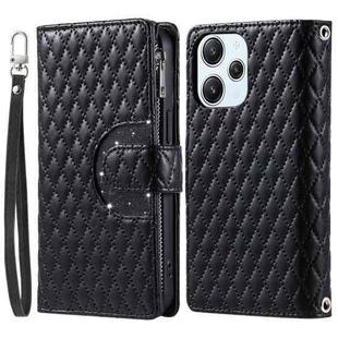 For Xiaomi Poco M6 Pro 5G Glitter Lattice Zipper Wallet Leather Phone Case(Black)