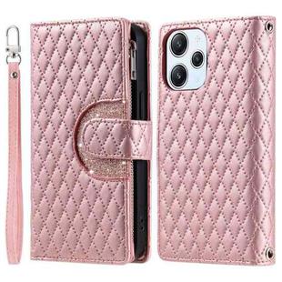 For Xiaomi Redmi Note 12R Glitter Lattice Zipper Wallet Leather Phone Case(Rose Gold)