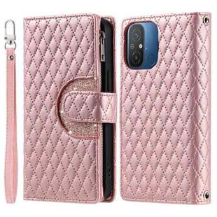 For Xiaomi Poco C55 Glitter Lattice Zipper Wallet Leather Phone Case(Rose Gold)