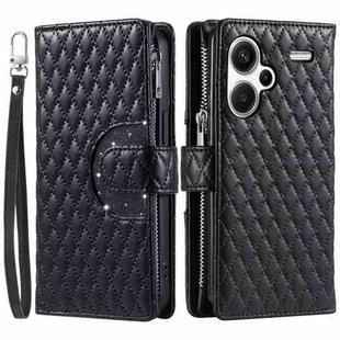 For Xiaomi Redmi Note 13 Pro+ Glitter Lattice Zipper Wallet Leather Phone Case(Black)