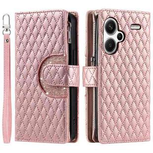 For Xiaomi Redmi Note 13 Pro+ Glitter Lattice Zipper Wallet Leather Phone Case(Rose Gold)