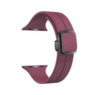 For Apple Watch Ultra 49mm Magnetic Square Buckle Silicone Watch Band(Wine Red)