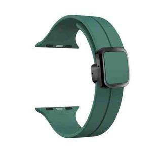 For Apple Watch Series 8 45mm Magnetic Square Buckle Silicone Watch Band(Pine Green)