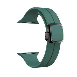 For Apple Watch Series 5 44mm Magnetic Square Buckle Silicone Watch Band(Pine Green)