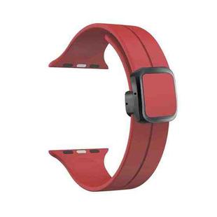 For Apple Watch Series 3 42mm Magnetic Square Buckle Silicone Watch Band(Red)