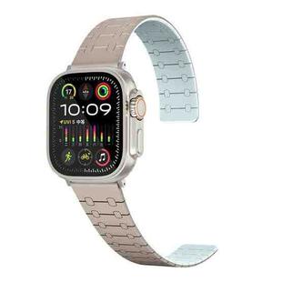 For Apple Watch SE 2023 44mm Two Color Loop Magnetic Silicone Watch Band(Khaki+Light Green)