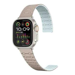 For Apple Watch Series 8 41mm Two Color Loop Magnetic Silicone Watch Band(Khaki+Light Green)