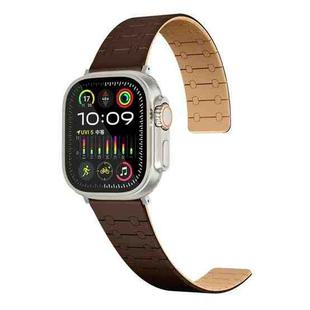 For Apple Watch Series 8 45mm Two Color Loop Magnetic Silicone Watch Band(Dark Brown+Light Brown)