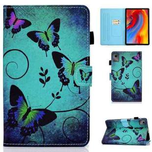 For Lenovo Tab M11 / Xiaoxin Pad 11 2024 Colored Drawing Stitching Smart Leather Tablet Case(Green Butterflies)