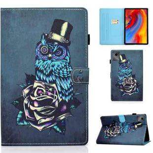 For Lenovo Tab M11 / Xiaoxin Pad 11 2024 Colored Drawing Sewing Pen Slot Leather Tablet Case(Rose Owl)