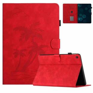 For Amazon Kindle Fire HD8 2022/2020 Coconut Tree Embossed Smart Leather Tablet Case(Red)