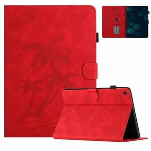 For Amazon Fire HD 8 Plus 2022/2020 Coconut Tree Embossed Smart Leather Tablet Case(Red)