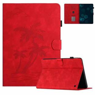 For Amazon Kindle Fire HD10 2023/2021 Coconut Tree Embossed Smart Leather Tablet Case(Red)