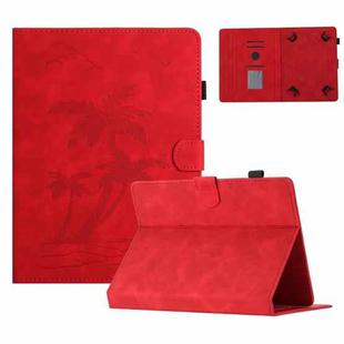 For 10 inch Universal Coconut Tree Embossed Leather Tablet Case(Red)