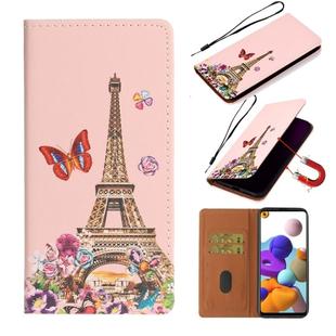 For Samsung Galaxy A21s Pure Color Painting Horizontal Flip Leather Case with Card Slot & Holder(Iron Tower)