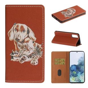 For Samsung Galaxy Note20 Pure Color Painting Horizontal Flip Leather Case with Card Slot & Holder(Dog)