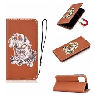 For iPhone 12 Pro Max Pure Color Painting Horizontal Flip Leather Case with Card Slot & Holder(Dog)