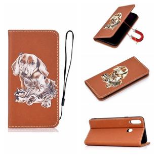 For Huawei Y6p Pure Color Painting Horizontal Flip Leather Case with Card Slot & Holder(Dog)