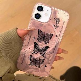 For iPhone 12 Dual-layer Water Rippled Acrylic Hybrid TPU Phone Case(Pink Butterflies)