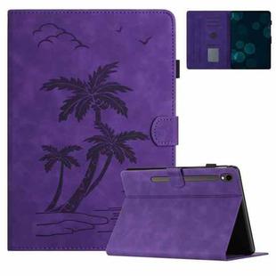 For Samsung Galaxy Tab S8 X700/X706 Coconut Tree Embossed Smart Leather Tablet Case(Purple)