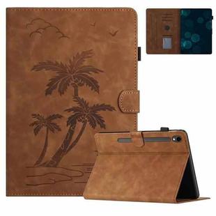 For Samsung Galaxy Tab S7 T870/T875 Coconut Tree Embossed Smart Leather Tablet Case(Brown)