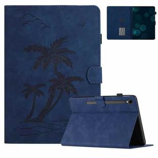 For Samsung Galaxy Tab S9 X710/X716B/X718U Coconut Tree Embossed Smart Leather Tablet Case(Blue)