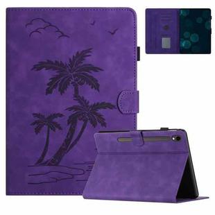 For Samsung Galaxy Tab S9 FE X510/X516B Coconut Tree Embossed Smart Leather Tablet Case(Purple)