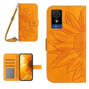 For TCL 502 Skin Feel Sun Flower Embossed Flip Leather Phone Case with Lanyard(Yellow)