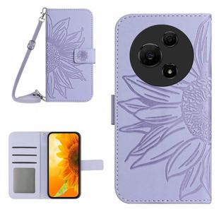 For TCL 60 NxtPaper 4G Skin Feel Sun Flower Embossed Flip Leather Phone Case with Lanyard(Purple)