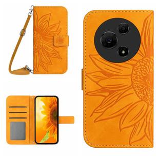 For TCL 60 NxtPaper 4G Skin Feel Sun Flower Embossed Flip Leather Phone Case with Lanyard(Yellow)