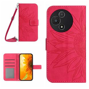 For TCL 60 5G Skin Feel Sun Flower Embossed Flip Leather Phone Case with Lanyard(Rose Red)