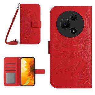 For TCL 60 SE / 605 Skin Feel Sun Flower Embossed Flip Leather Phone Case with Lanyard(Red)