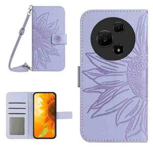 For TCL 60 SE / 605 Skin Feel Sun Flower Embossed Flip Leather Phone Case with Lanyard(Purple)