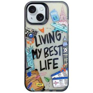 For iPhone 15 Plus Colorful Painting TPU + PC Phone Case(Travel Tags)