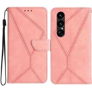 For Sony Xperia 1 VII Stitching Embossed Leather Phone Case(Pink)