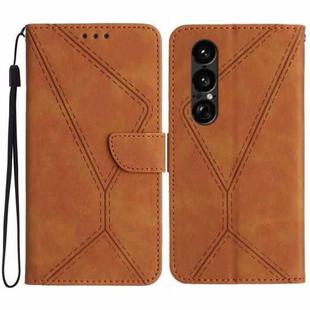For Sony Xperia 1 VII Stitching Embossed Leather Phone Case(Brown)