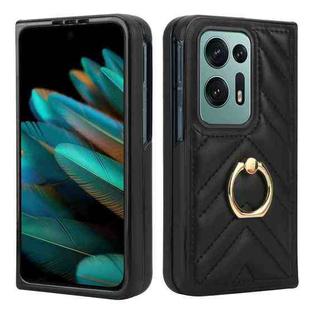 For OPPO Find N2 V-shaped PU Hybrid TPU Ring Holder Phone Case(Black)