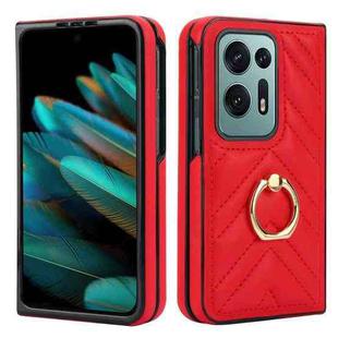 For OPPO Find N2 V-shaped PU Hybrid TPU Ring Holder Phone Case(Red)