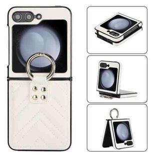 For Samsung Galaxy Z Flip5 V-shaped PU Hybrid TPU Ring Holder Phone Case(White)
